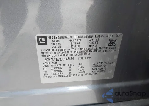 2018 GMC Terrain Sle из США, поврежденный, VIN 3GKALTEV3JL143454